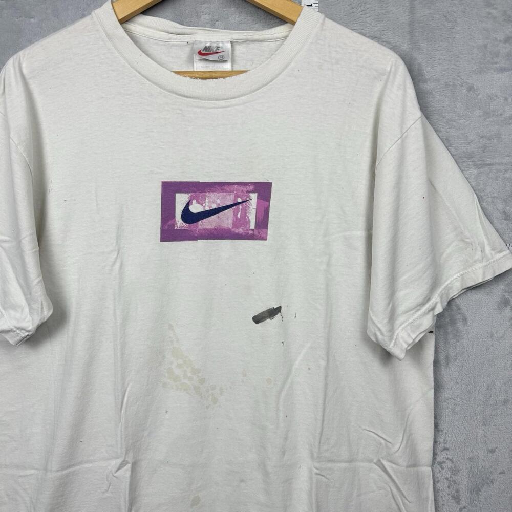 Vintage 90s Nike T-Shirt Made in USA Purple Teal Graphic Swoosh Logo Men’s M Y2K - Picture 3 of 12